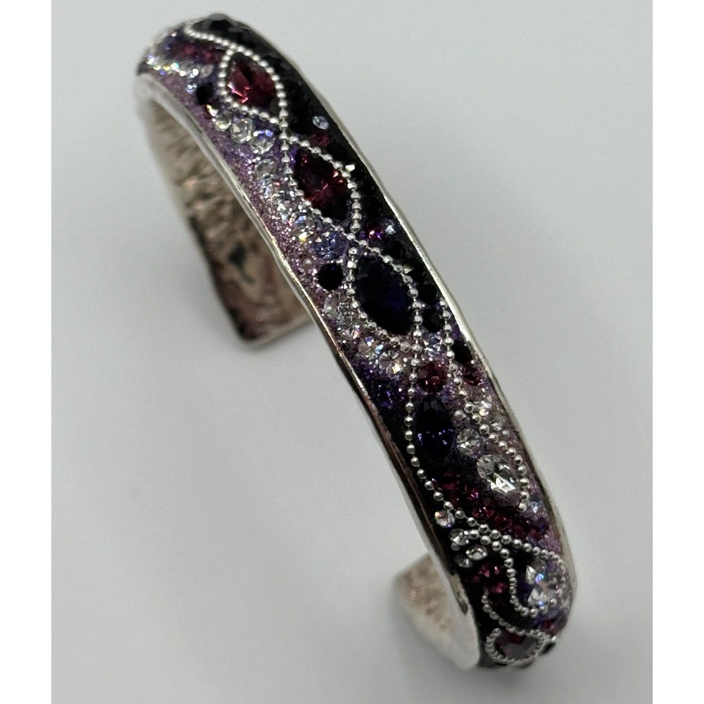 Orit Schatzman Rhinestone Sterling‎ Silver Electroform Purple Cuff Bracelet READ